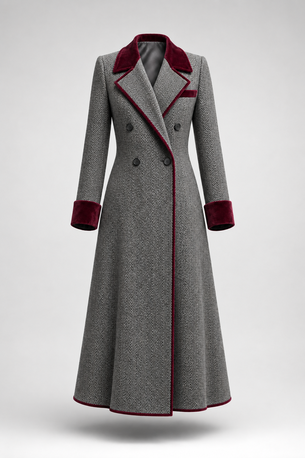 Marcelle | Long manteau à chevrons avec bords en velours