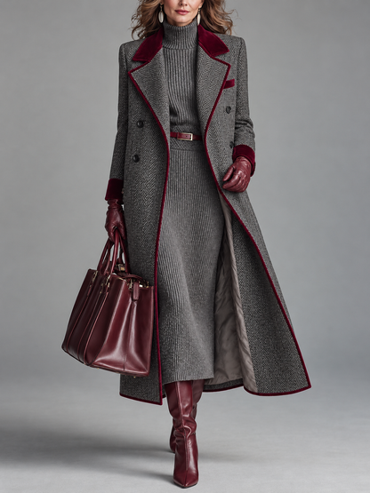 Marcelle | Long manteau à chevrons avec bords en velours