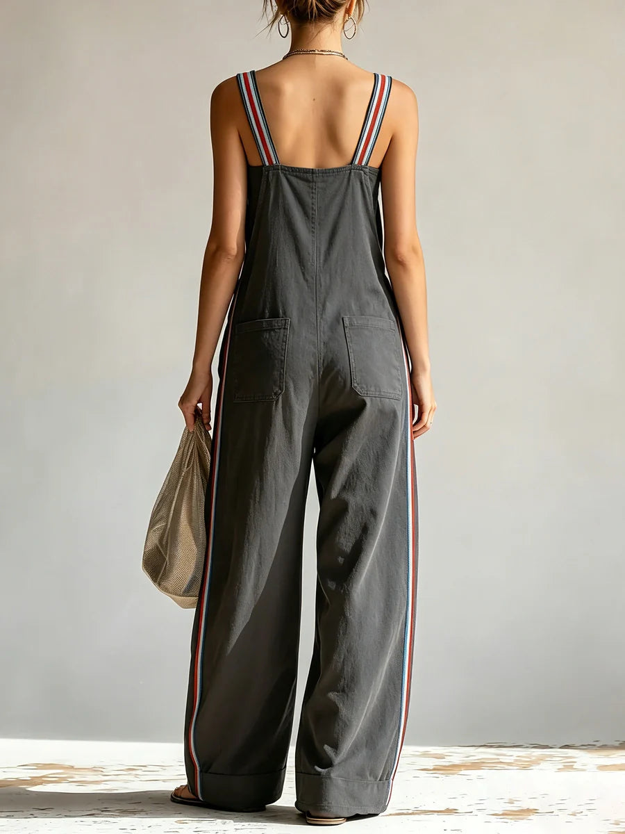 Amélie | Salopette oversize à jambe large, bretelles contrastantes et poches