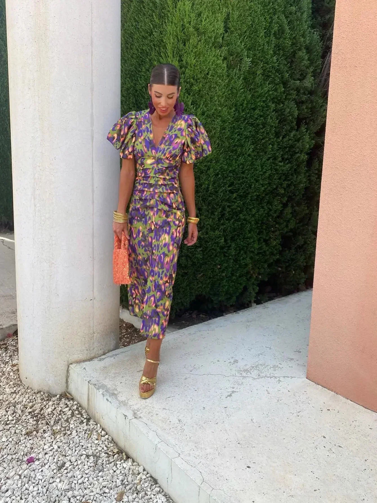 Anaëlle | Robe satinée à manches bouffantes