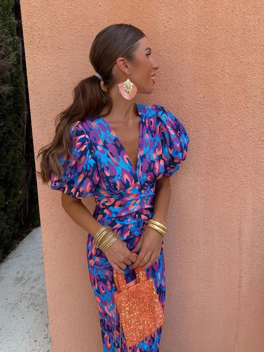 Anaëlle | Robe satinée à manches bouffantes