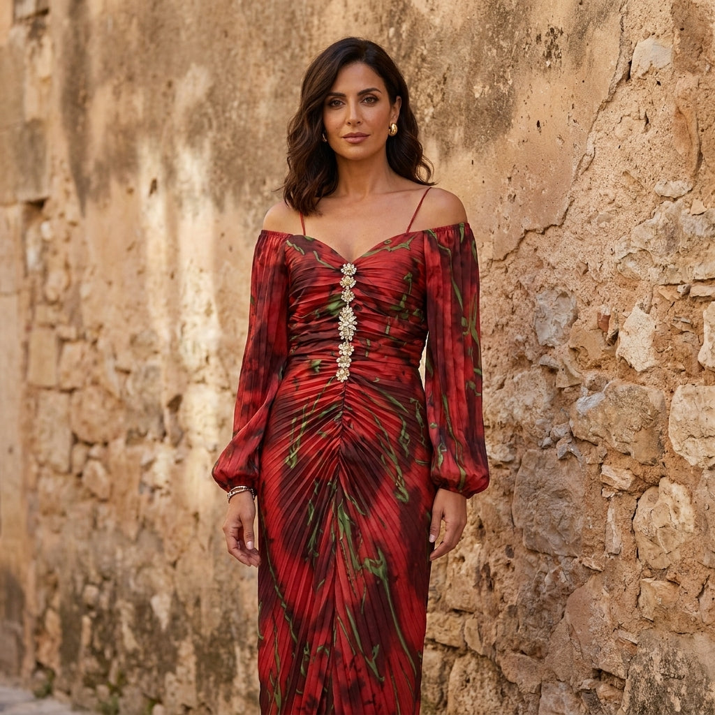 Gregoria | Vestido Largo Floral con Escote Profundo