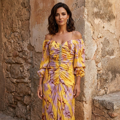 Gregoria | Vestido Largo Floral con Escote Profundo