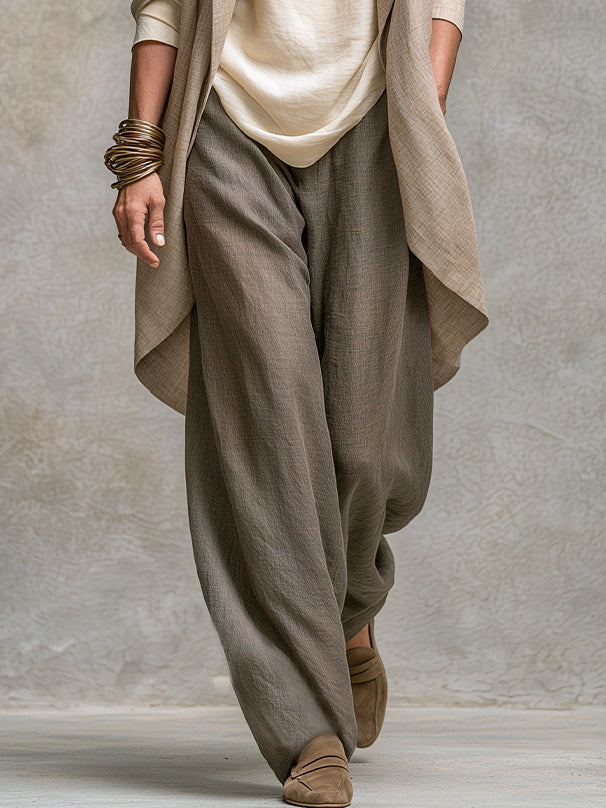 Francesca | Ensemble trois pièces décontracté beige-gris, élégant, à coupe large et superposé