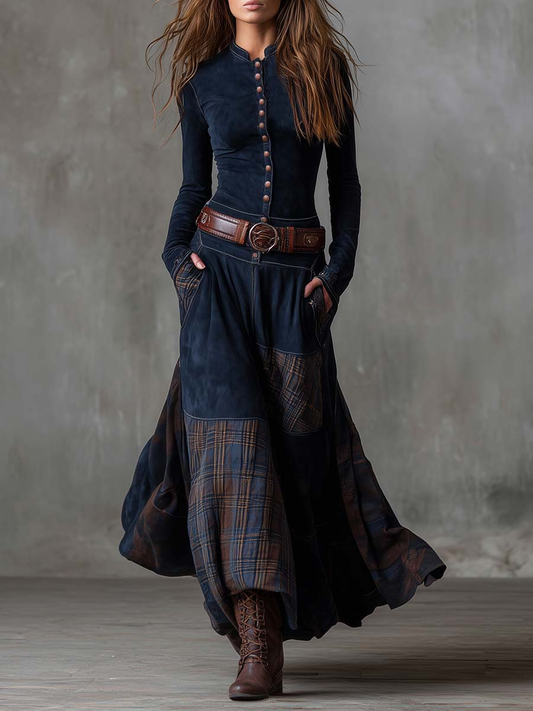 Pénélope | Robe longue en Suédine avec Ceinture