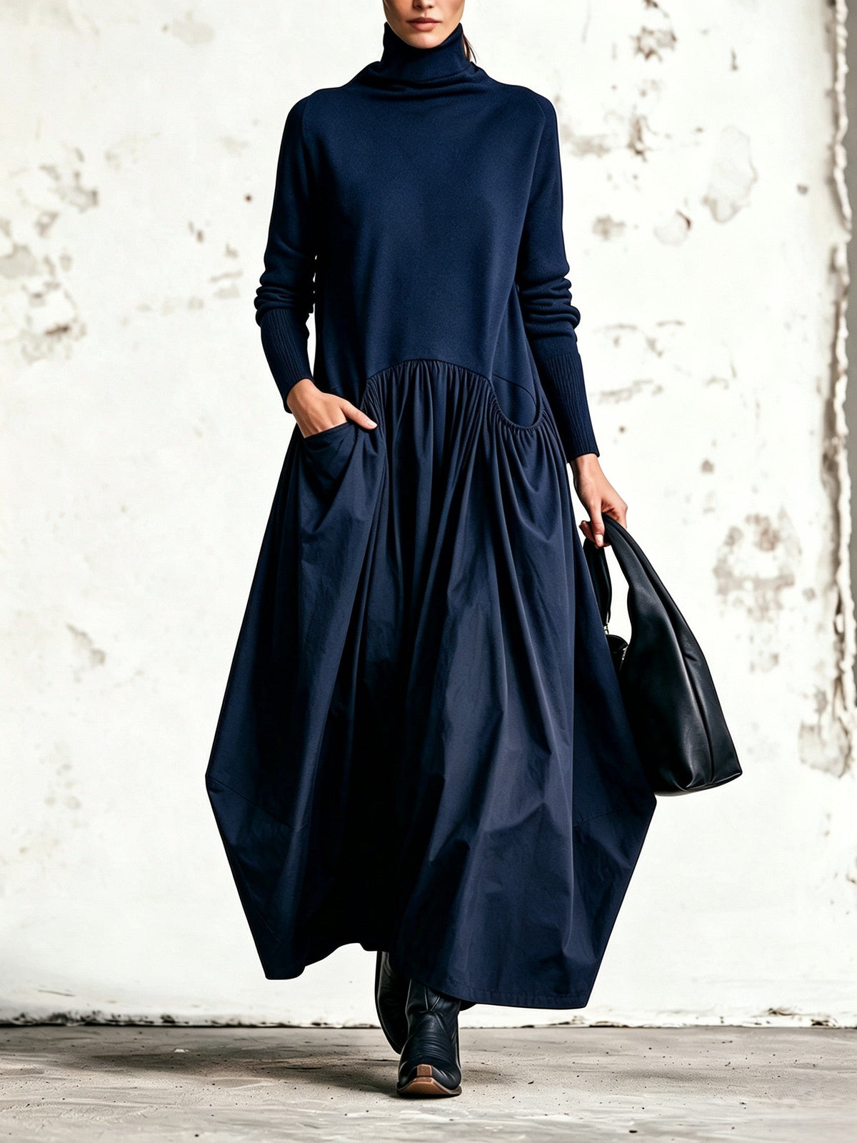 Ilaria | Robe longue oversize à col montant avec poches