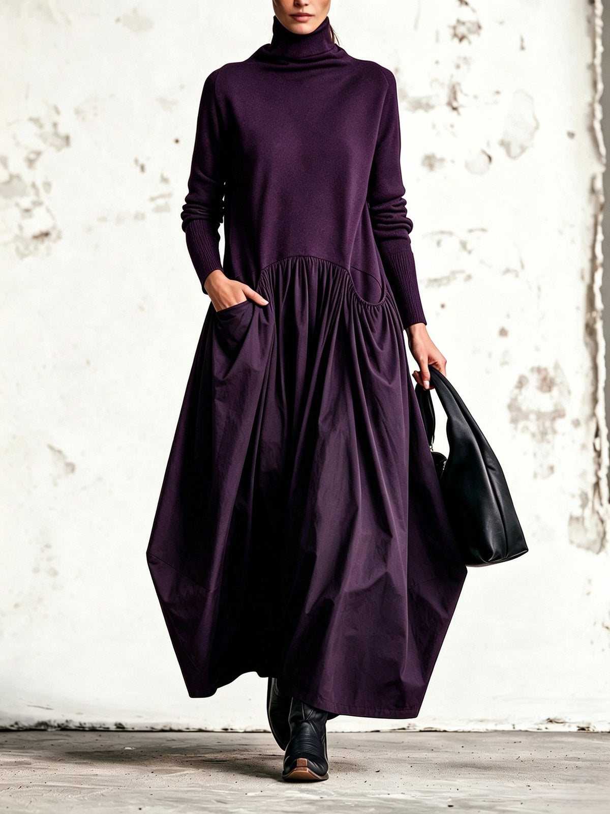 Ilaria | Robe longue oversize à col montant avec poches