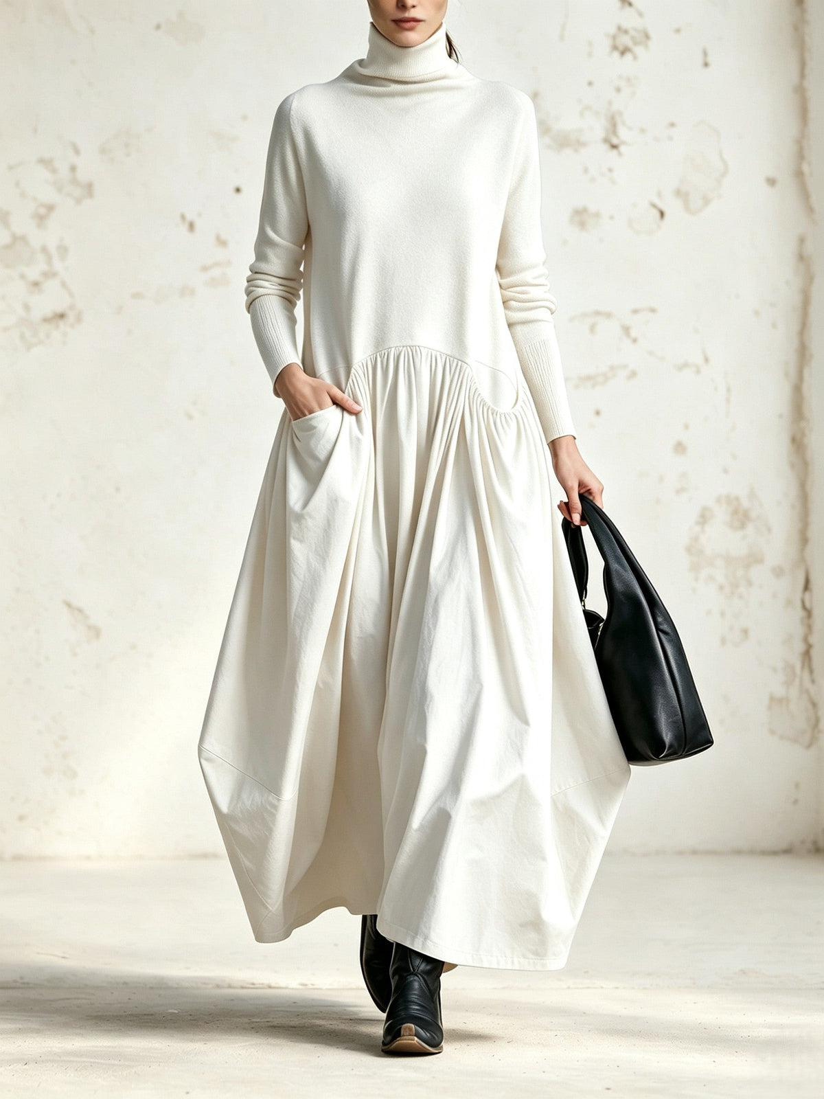 Ilaria | Robe longue oversize à col montant avec poches