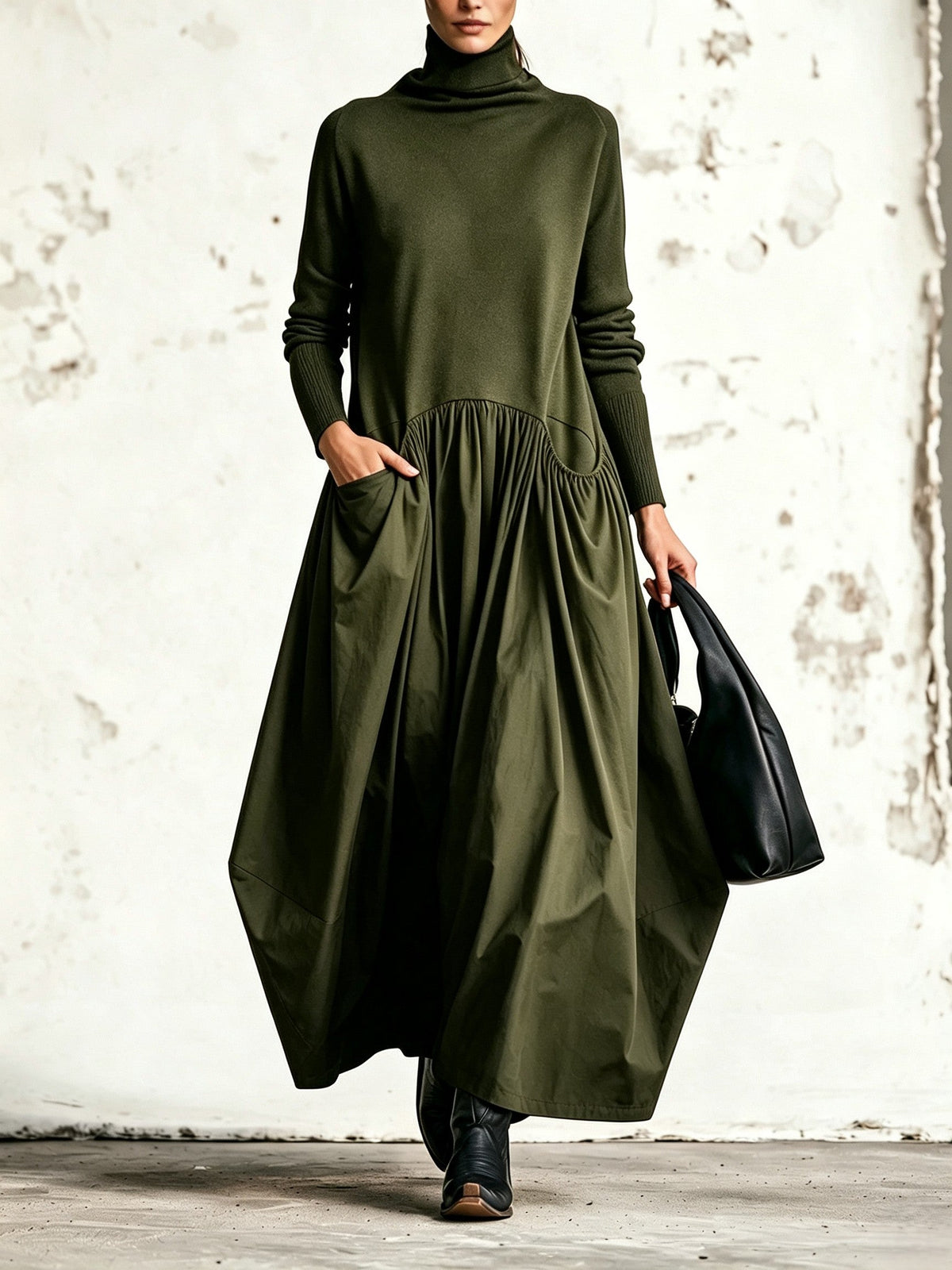 Ilaria | Robe longue oversize à col montant avec poches