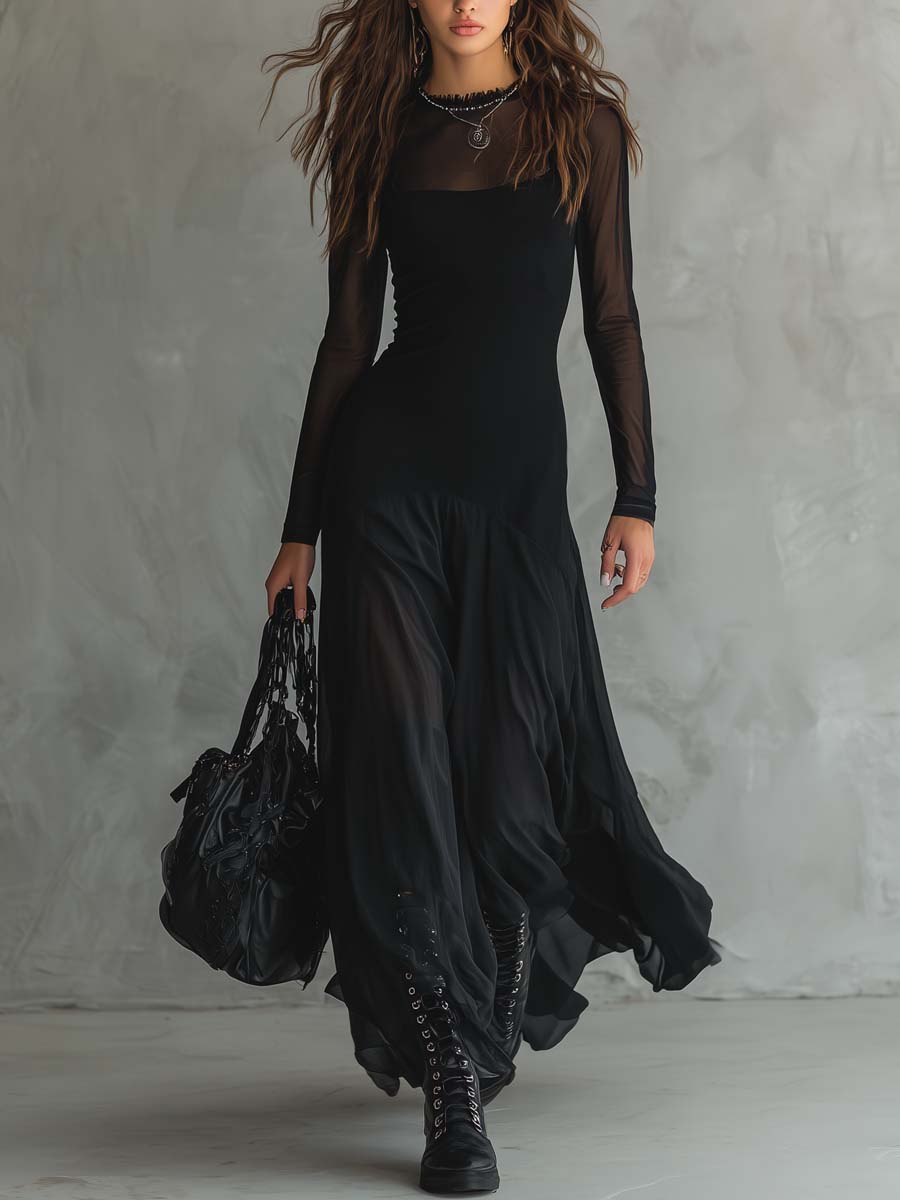 Garance · Robe longue rétro à manches transparentes