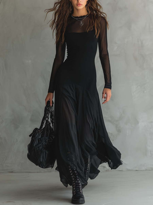 Garance · Robe longue rétro à manches transparentes