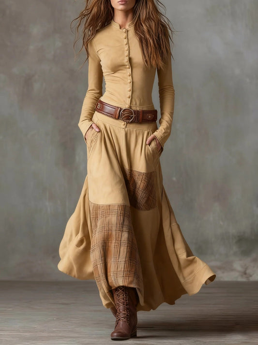 Pénélope | Robe longue en Suédine avec Ceinture