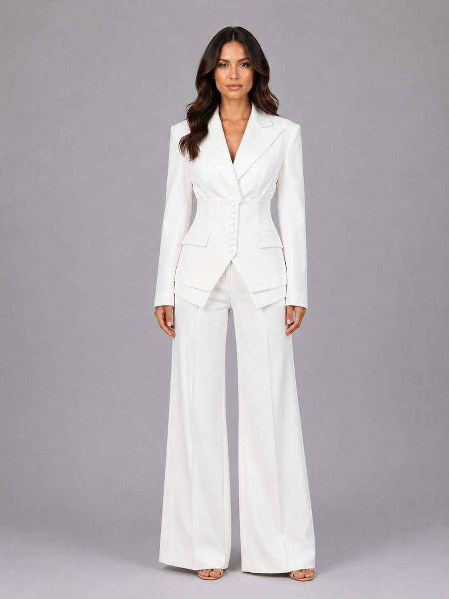 Ana | Ensemble deux pièces avec blazer à taille marquée et pantalon palazzo