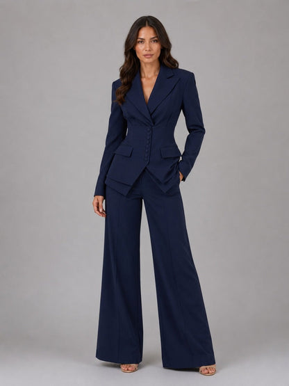 Ana | Ensemble deux pièces avec blazer à taille marquée et pantalon palazzo