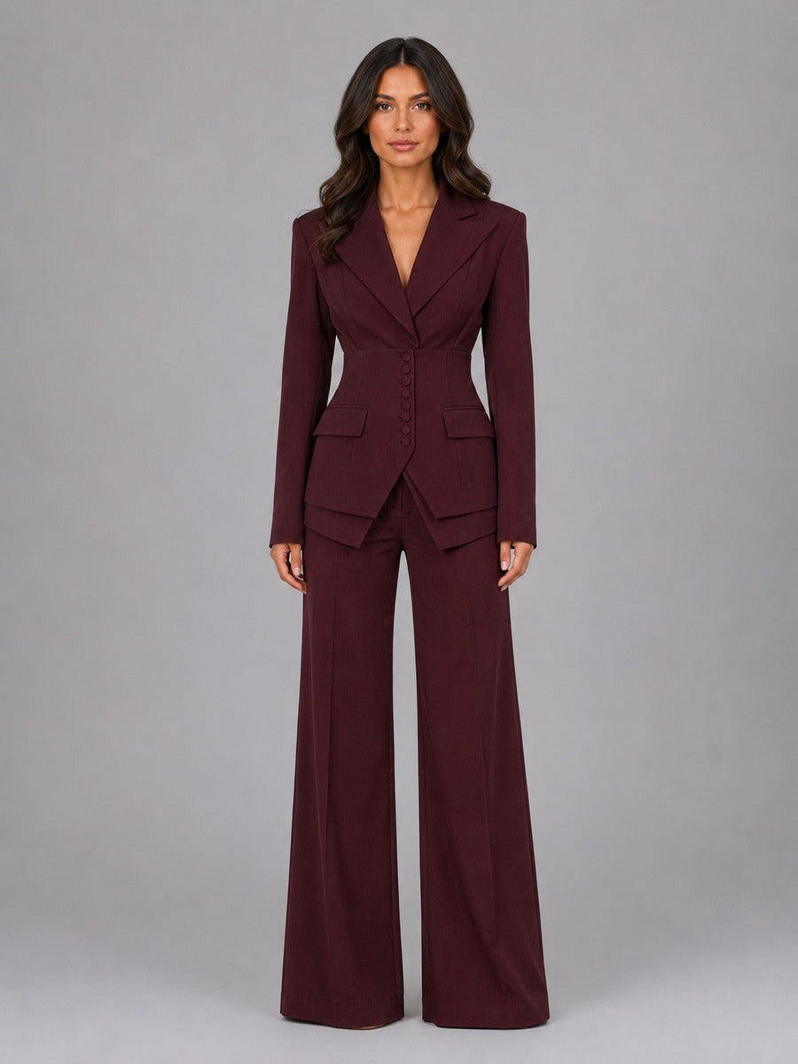 Ana | Ensemble deux pièces avec blazer à taille marquée et pantalon palazzo