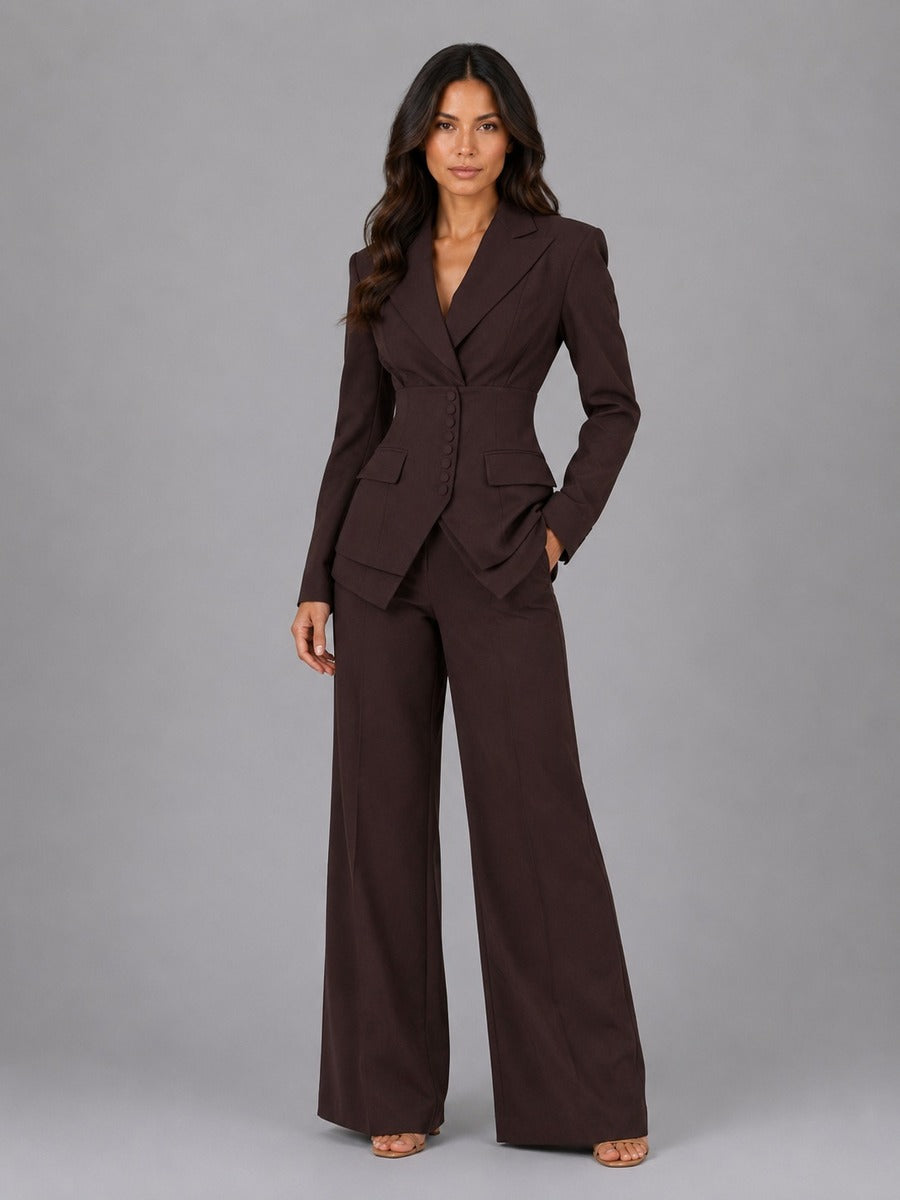 Ana | Ensemble deux pièces avec blazer à taille marquée et pantalon palazzo