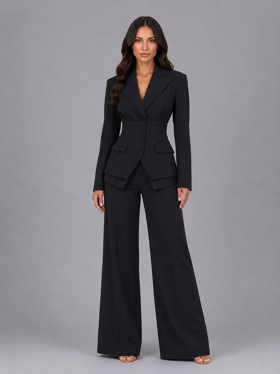 Ana | Ensemble deux pièces avec blazer à taille marquée et pantalon palazzo
