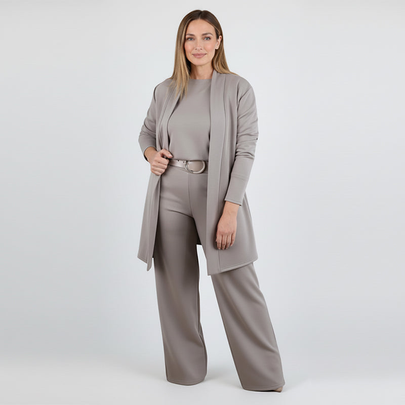 Iris |  Élégant ensemble 3 pièces composé d'un long cardigan, d'un haut et d'un pantalon