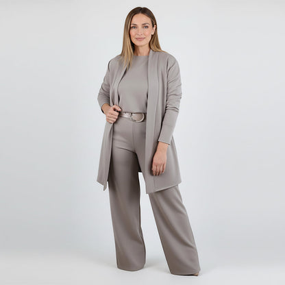 Iris |  Élégant ensemble 3 pièces composé d'un long cardigan, d'un haut et d'un pantalon