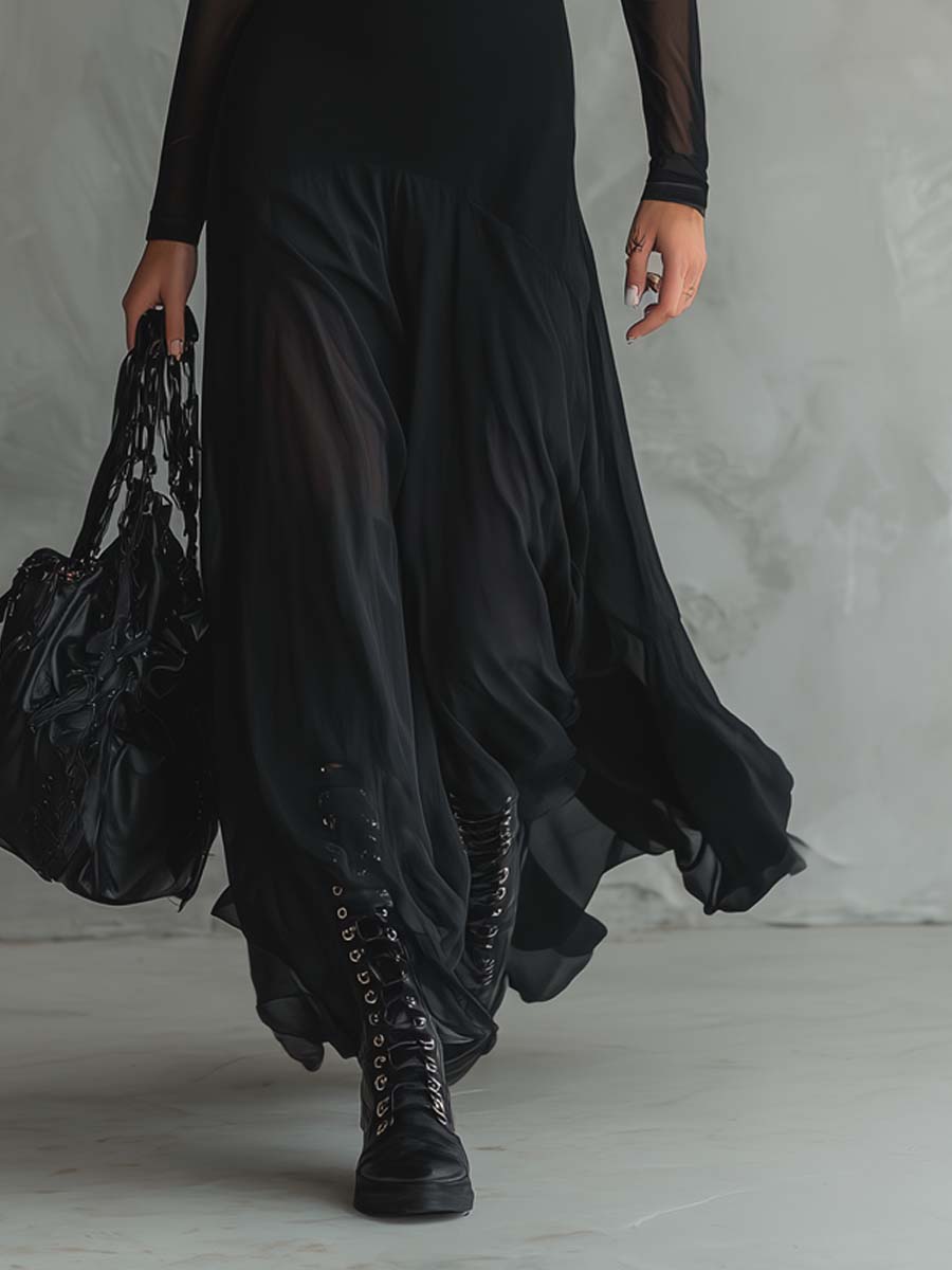Garance · Robe longue rétro à manches transparentes