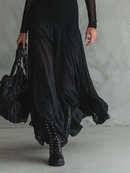 Garance · Robe longue rétro à manches transparentes