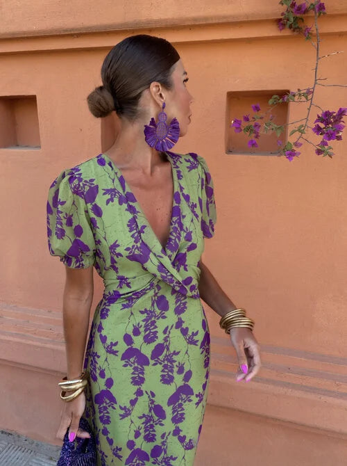 Anaëlle | Robe satinée à manches bouffantes
