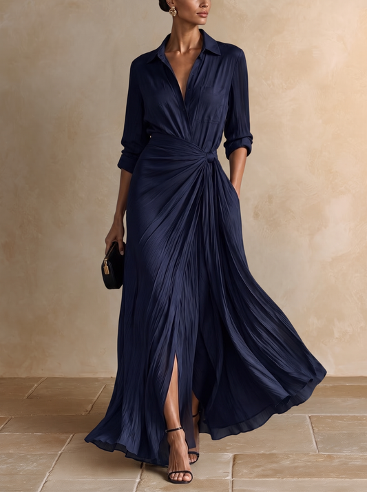 Allegra | Robe chemisier longue avec nœud à la taille