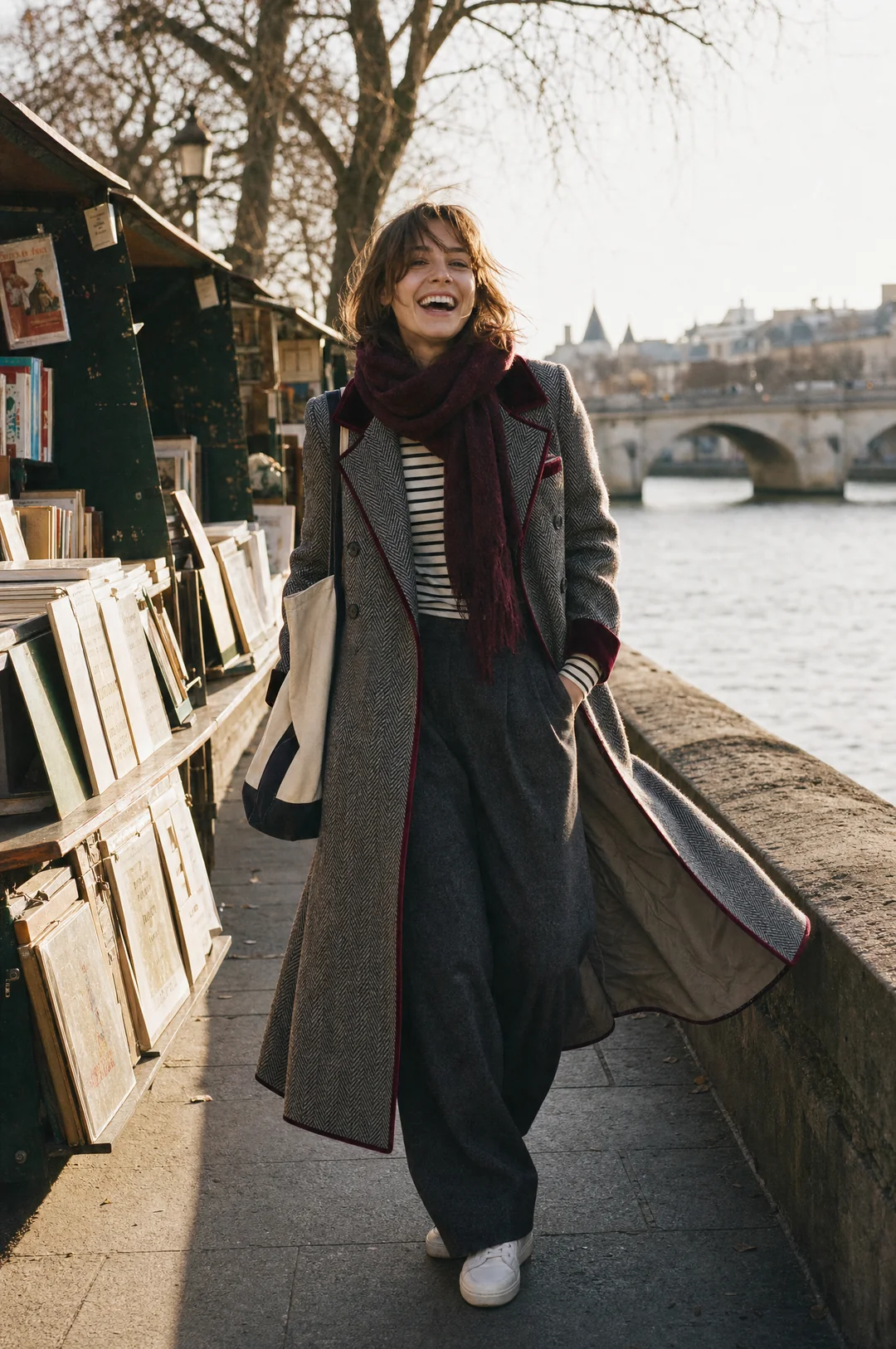 Marcelle | Long manteau à chevrons avec bords en velours