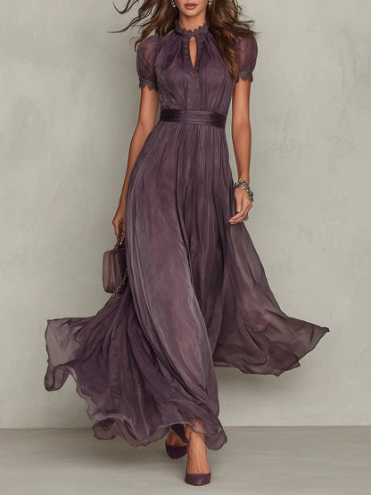 Myriam | Robe longue en mousseline avec de la dentelle