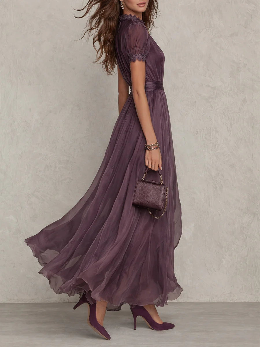 Myriam | Robe longue en mousseline avec de la dentelle