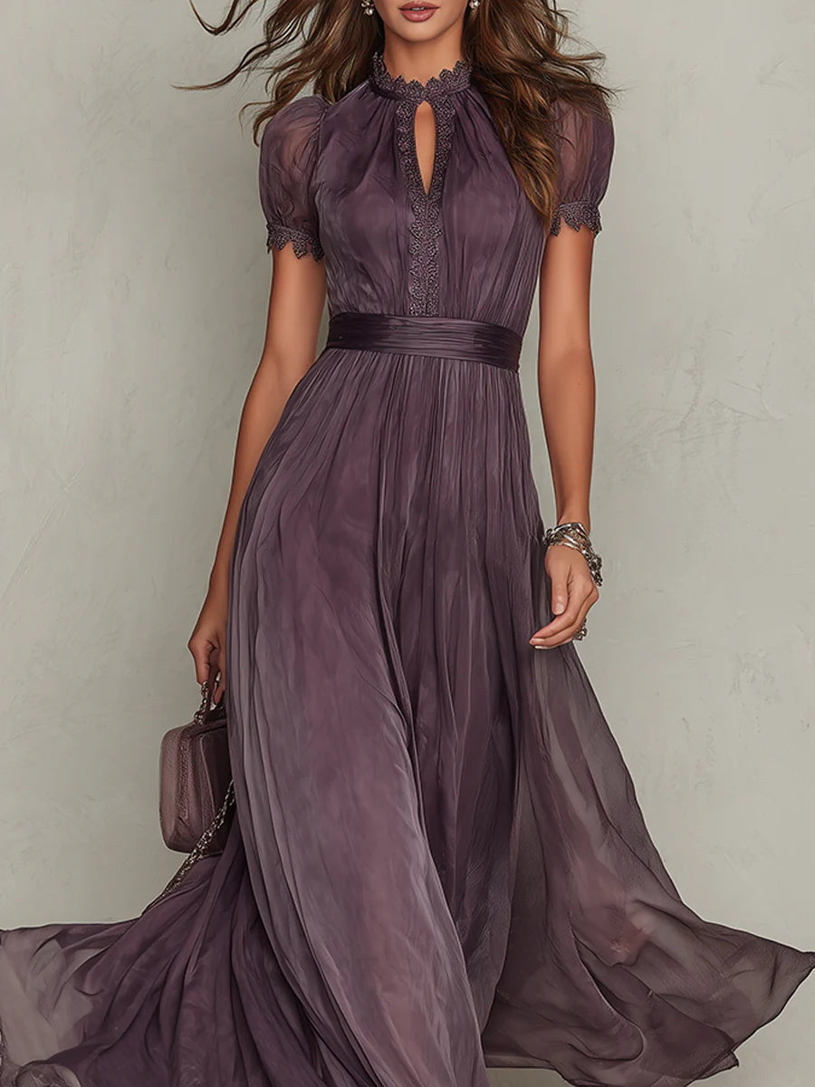 Myriam | Robe longue en mousseline avec de la dentelle