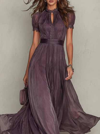 Myriam | Robe longue en mousseline avec de la dentelle