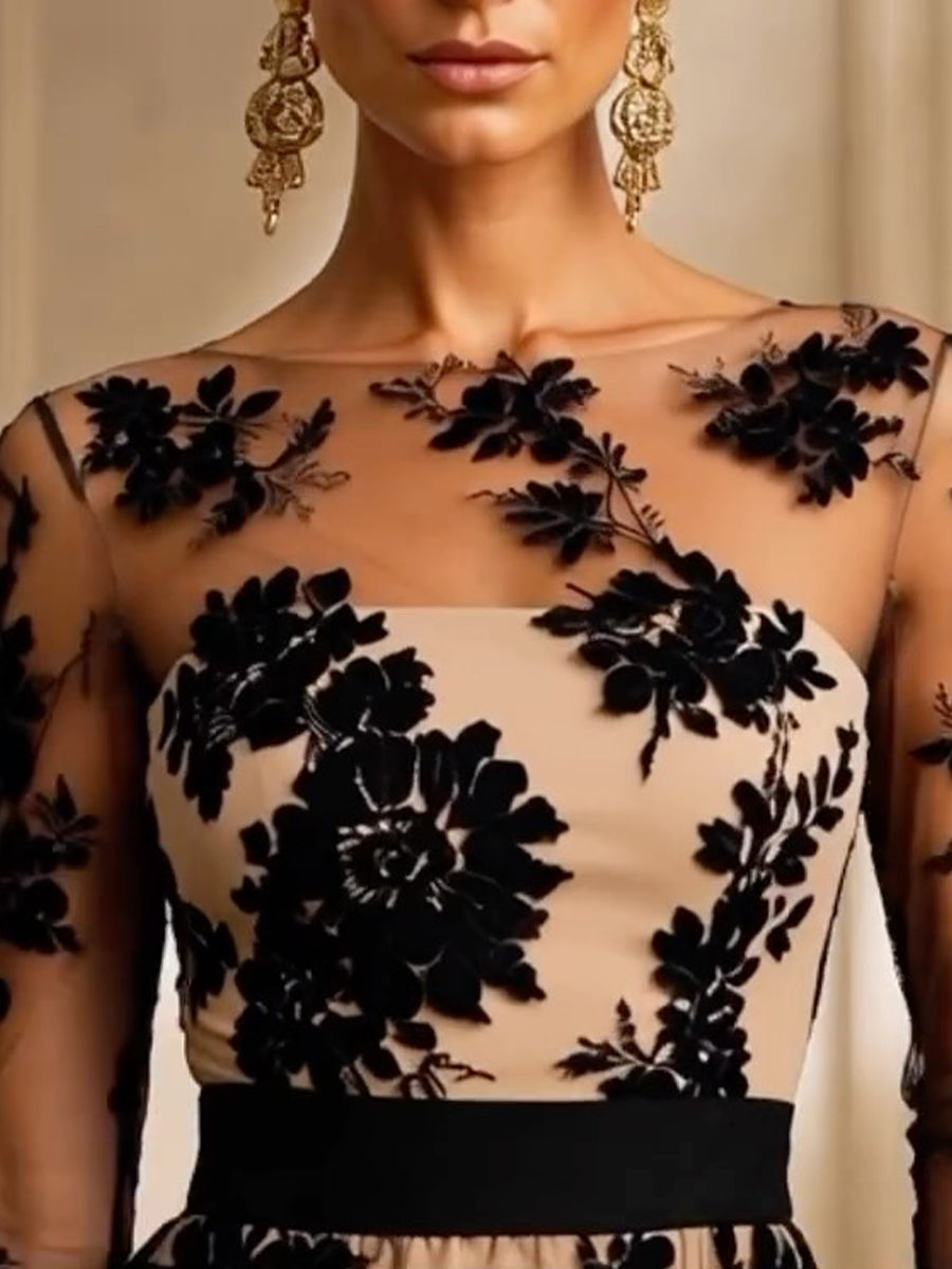 Marie-Fleur · Robe mi-longue de soirée en dentelle à motifs floraux