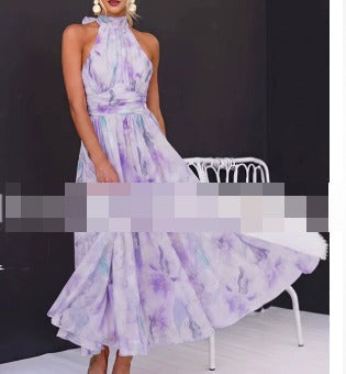 Aurora | Vestido con escote Halter y Estampado Acuarela