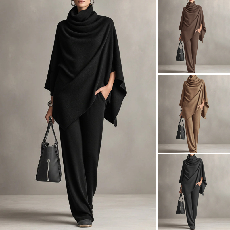 Camille | Ensemble composé d'un haut style cape à col en cascade et d'un pantalon à jambes larges