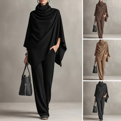 Camille | Ensemble composé d'un haut style cape à col en cascade et d'un pantalon à jambes larges