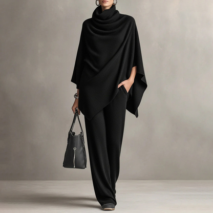 Camille | Ensemble composé d'un haut style cape à col en cascade et d'un pantalon à jambes larges