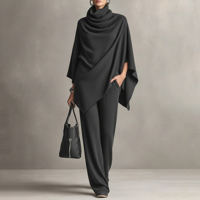 Camille | Ensemble composé d'un haut style cape à col en cascade et d'un pantalon à jambes larges