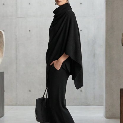 Elena | Ensemble composé d'un haut type cape à col en cascade et d'un pantalon à jambes larges