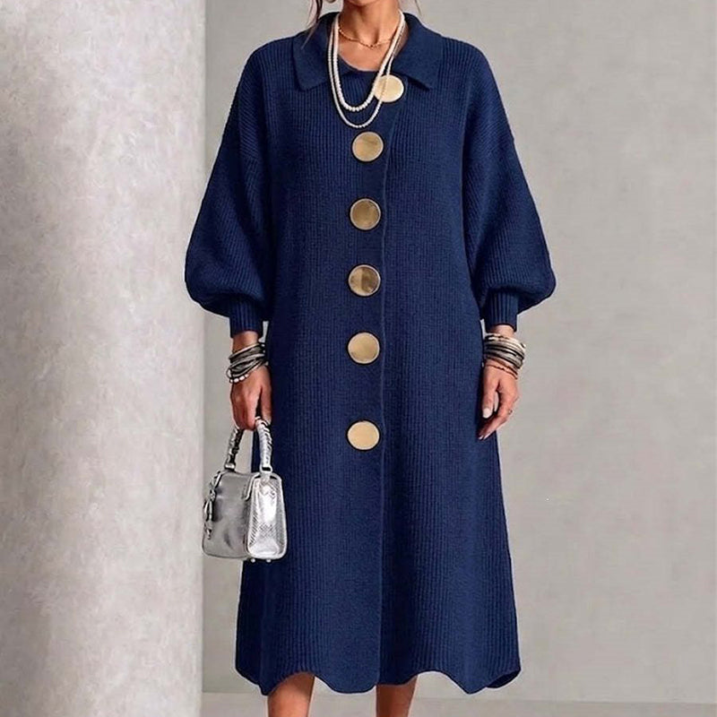 Emy | Robe longue élégante pour femme, avec des boutons et des manches bouffantes