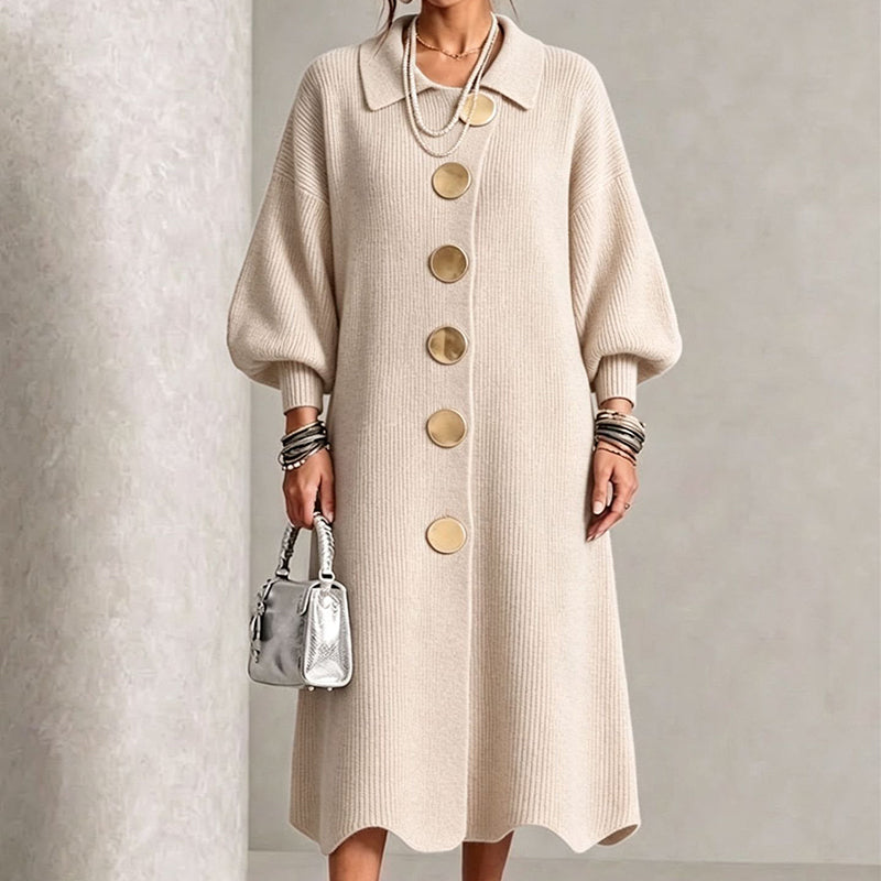Emy | Robe longue élégante pour femme, avec des boutons et des manches bouffantes