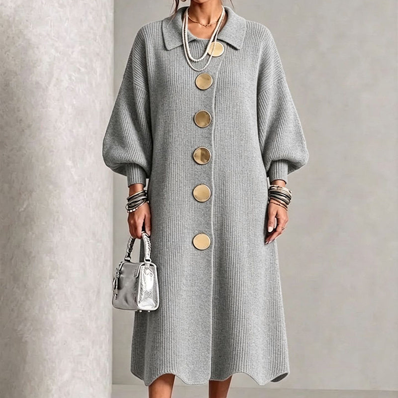 Emy | Robe longue élégante pour femme, avec des boutons et des manches bouffantes