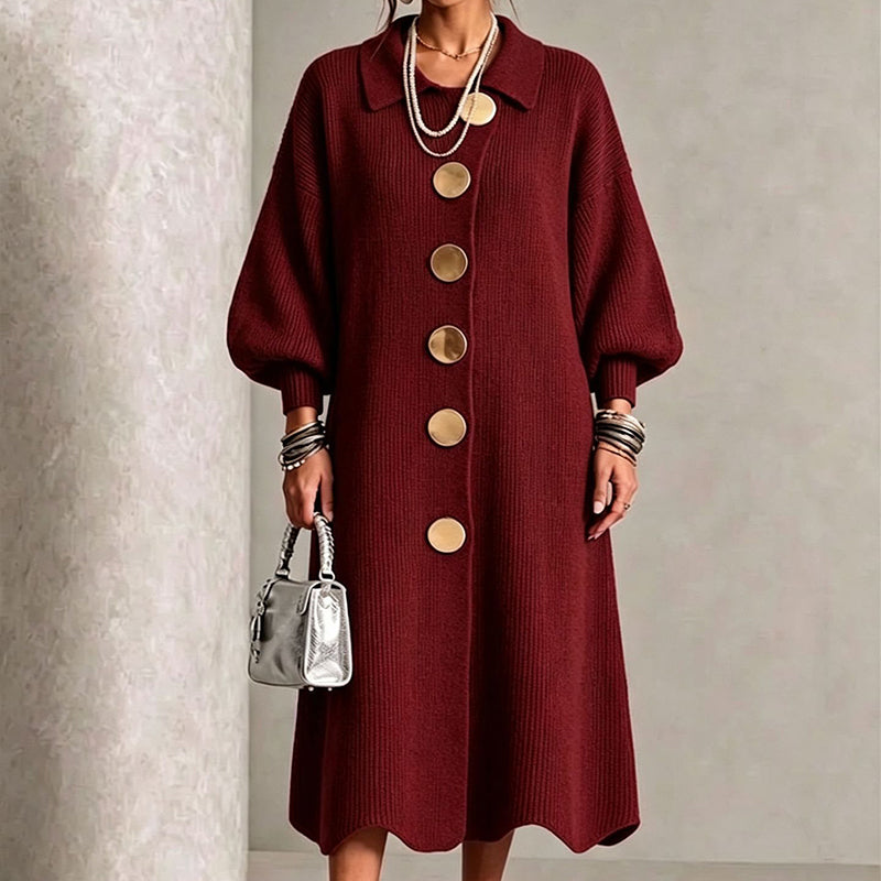 Emy | Robe longue élégante pour femme, avec des boutons et des manches bouffantes