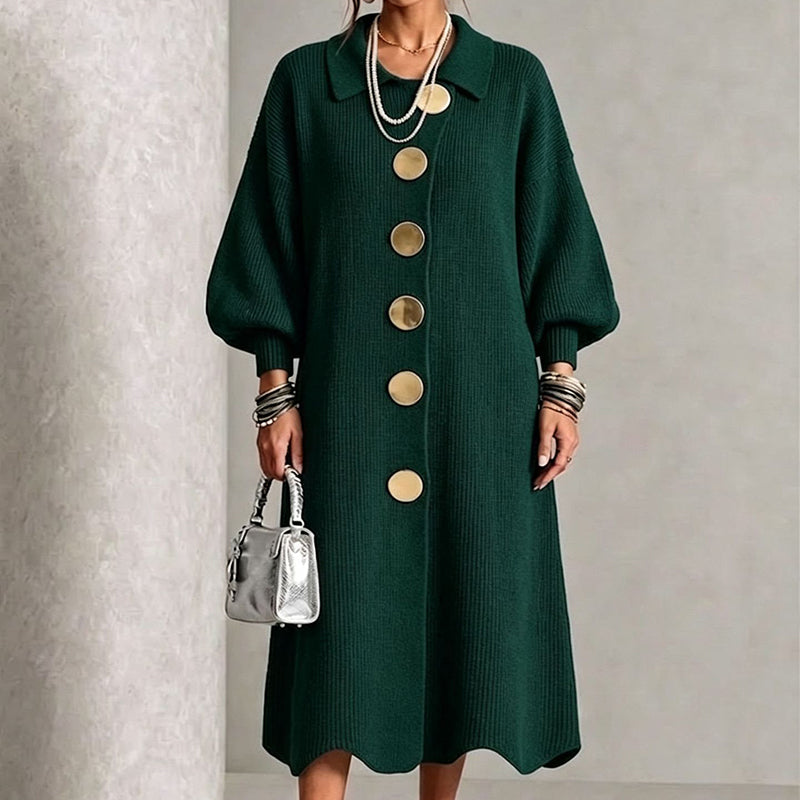 Emy | Robe longue élégante pour femme, avec des boutons et des manches bouffantes