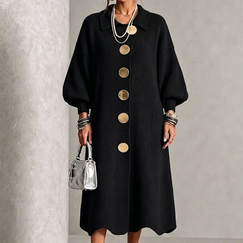 Emy | Robe longue élégante pour femme, avec des boutons et des manches bouffantes