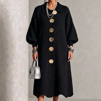 Emy | Robe longue élégante pour femme, avec des boutons et des manches bouffantes