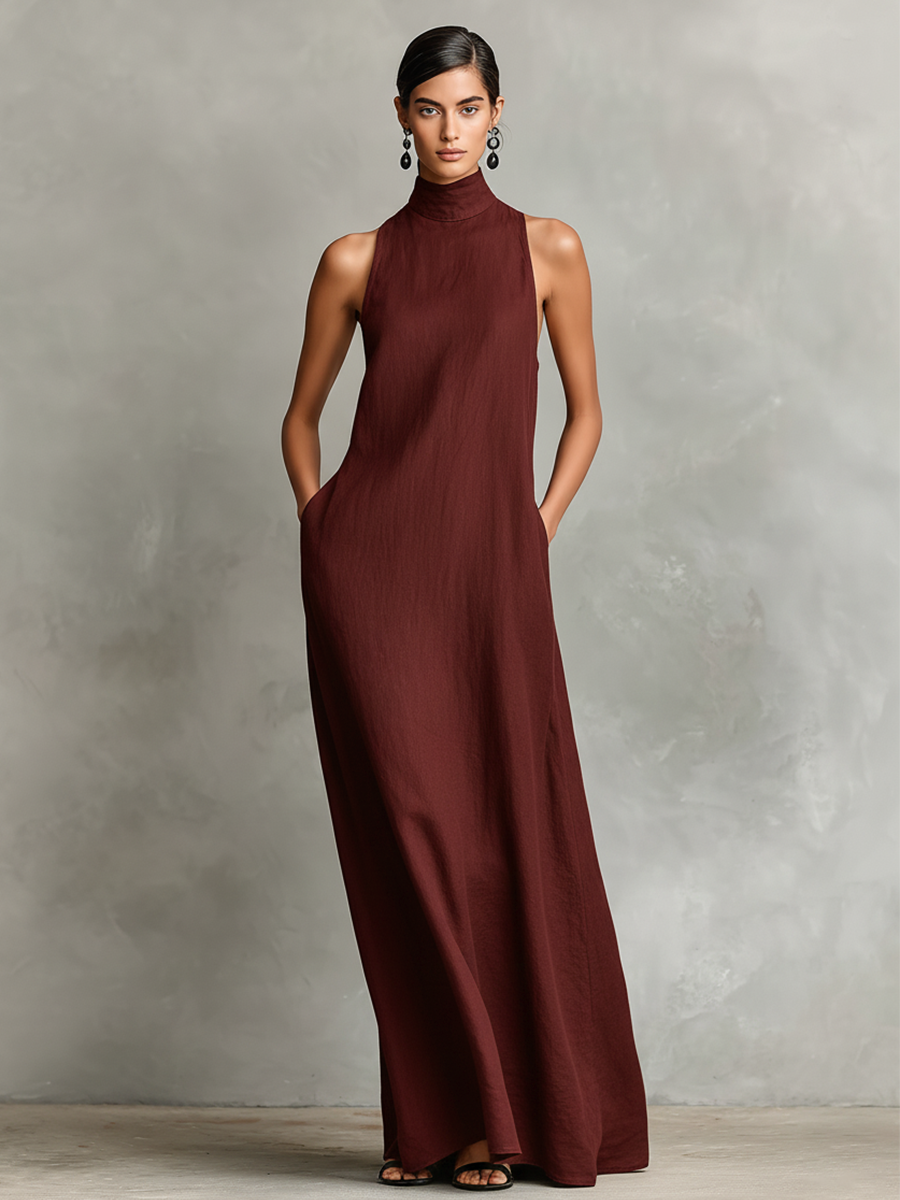 Chiara | Robe Maxi Élégante à Col Montant